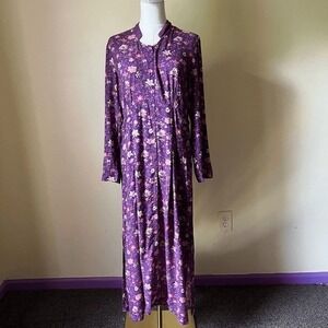 April Cornell Purple Floral Button Front Maxi Dress Long Sleeve XS Cottagecore